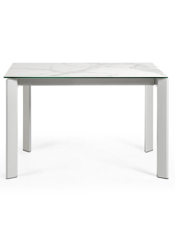 KAVE HOME Axis uttrekkbart porselensbord i hvit Kalos-finish med gr ben 120 (180) cm