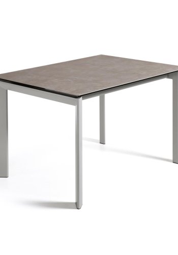 KAVE HOME Axis Esstisch, mit Schmetterlingstischplatte - Vulcano Ceniza Porzellan und grauer Stahl (120(180)