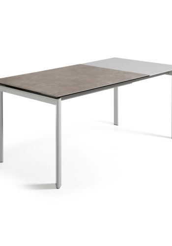 KAVE HOME Axis Esstisch, mit Schmetterlingstischplatte - Vulcano Ceniza Porzellan und grauer Stahl (120(180)