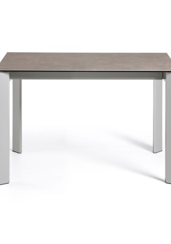 KAVE HOME Axis Esstisch, mit Schmetterlingstischplatte - Vulcano Ceniza Porzellan und grauer Stahl (120(180)