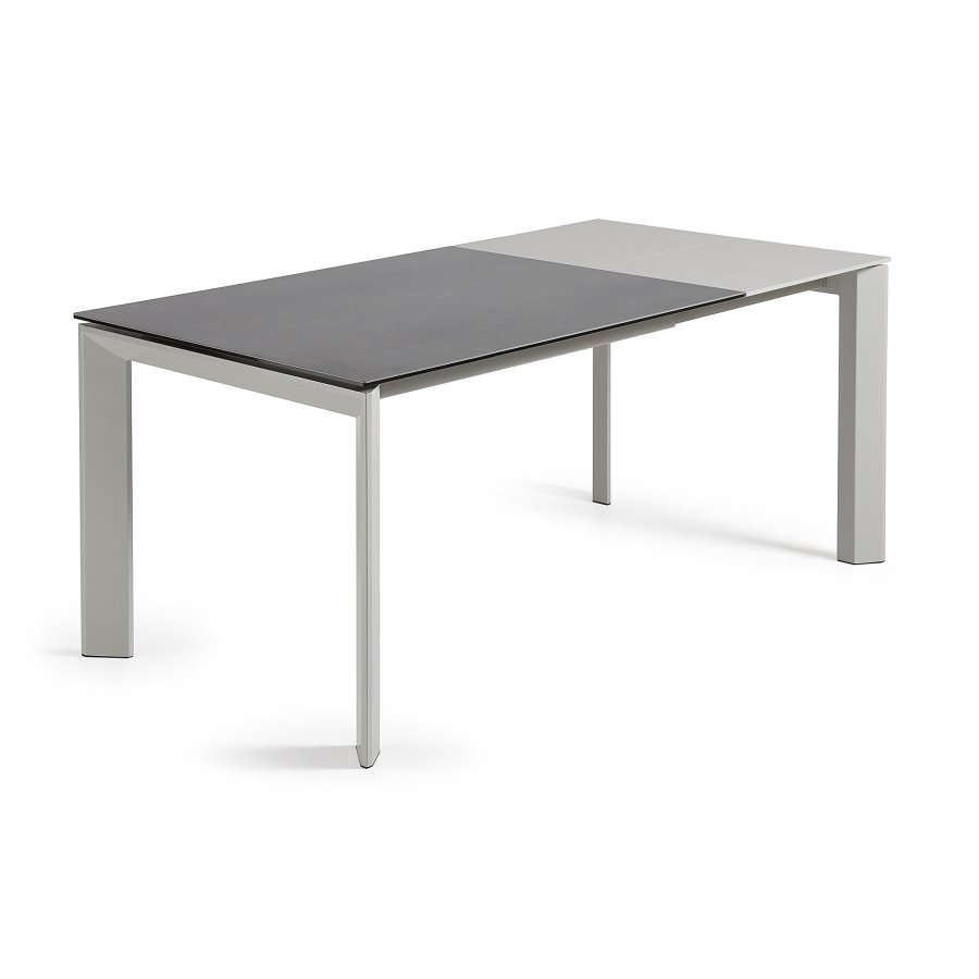 KAVE HOME Axis uttrekkbart porselensbord i Volcano Rock-finish med gr stlben 120 (180) cm