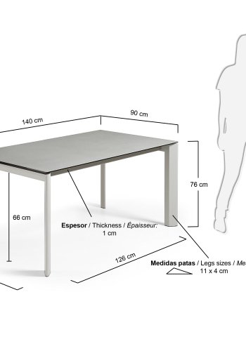 KAVE HOME Axis uttrekkbart porselensbord i Hydra Lead-finish med gr stlben 140 (200) cm