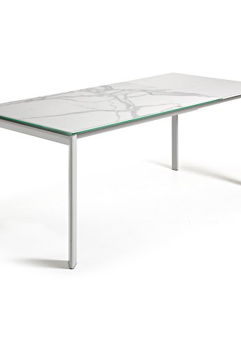 KAVE HOME Axis uttrekkbart porselensbord i hvit Kalos-finish med gr ben 140 (200) cm