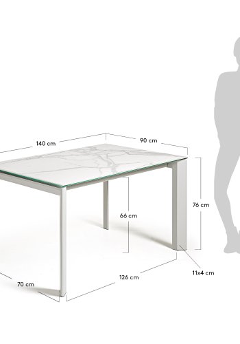 KAVE HOME Axis uttrekkbart porselensbord i hvit Kalos-finish med gr ben 140 (200) cm