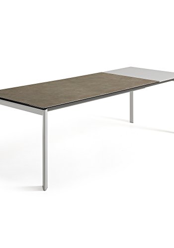 KAVE HOME Axis uttrekkbart porselensbord i vulkanask-finish med gr stlben 140 (200) cm