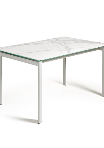 KAVE HOME Axis uttrekkbart porselensbord i hvit Kalos-finish med gr ben 160 (220) cm