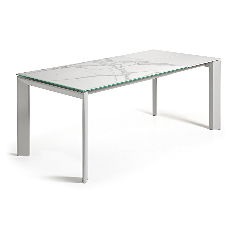 KAVE HOME Axis uttrekkbart porselensbord i hvit Kalos-finish med gr ben 160 (220) cm