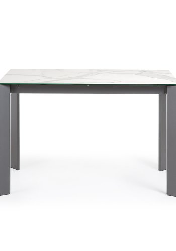 KAVE HOME Axis uttrekkbart porselensbord med Kalos Blanco-finish og mrkegr ben, 120 (180) cm