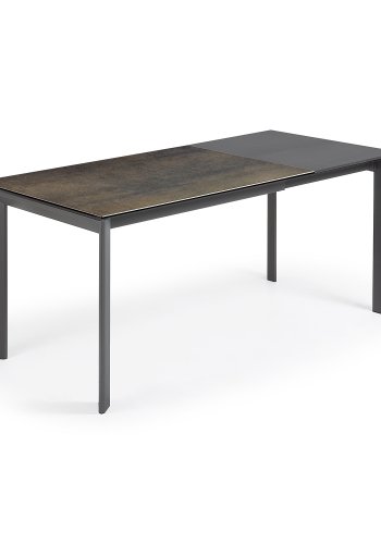 KAVE HOME Axis uttrekkbart porselensbord i Iron Moss-finish med antrasitt stlben 120 (180) cm