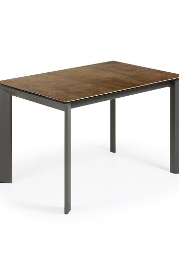 KAVE HOME Axis uttrekkbart porselensbord med Iron Corten-finish og mrkegr ben, 120 (180) cm
