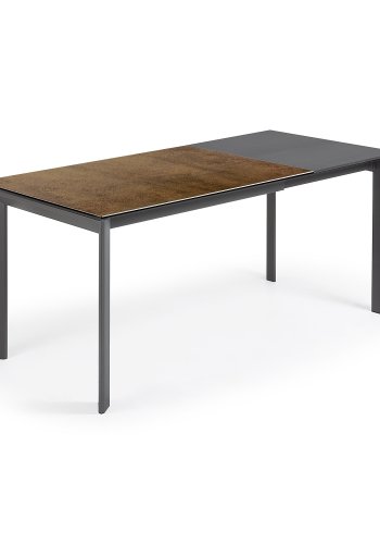 KAVE HOME Axis uttrekkbart porselensbord med Iron Corten-finish og mrkegr ben, 120 (180) cm