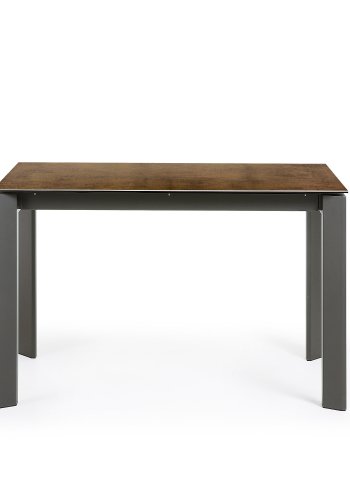 KAVE HOME Axis uttrekkbart porselensbord med Iron Corten-finish og mrkegr ben, 120 (180) cm