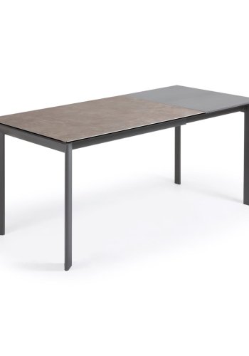 KAVE HOME Axis uttrekkbart keramikkbord i Vulcano Ceniza-finish, antrasitt stlben 120 (180) cm