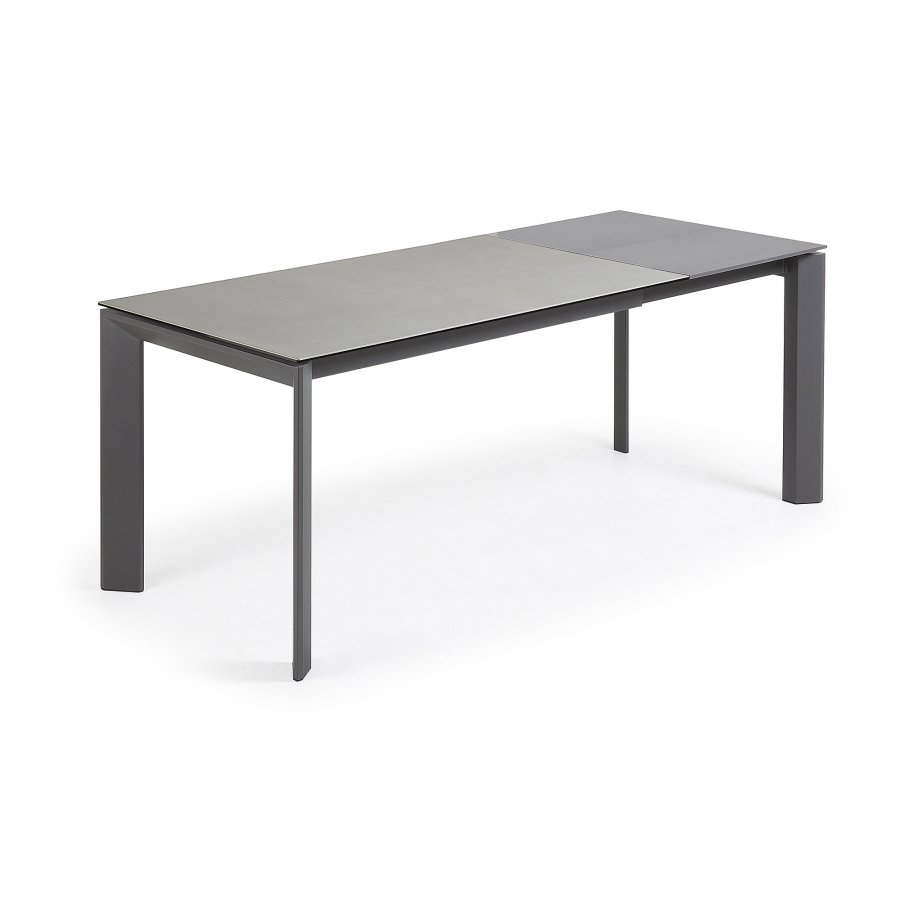 KAVE HOME Axis uttrekkbart porselensbord i Hydra Lead-finish med antrasitt stlben 140 (200) cm