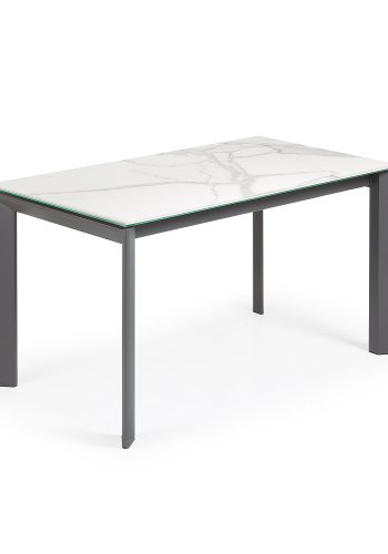 KAVE HOME Axis uttrekkbart porselensbord med Kalos Blanco-finish og mrkegr stlben, 140 (200)
