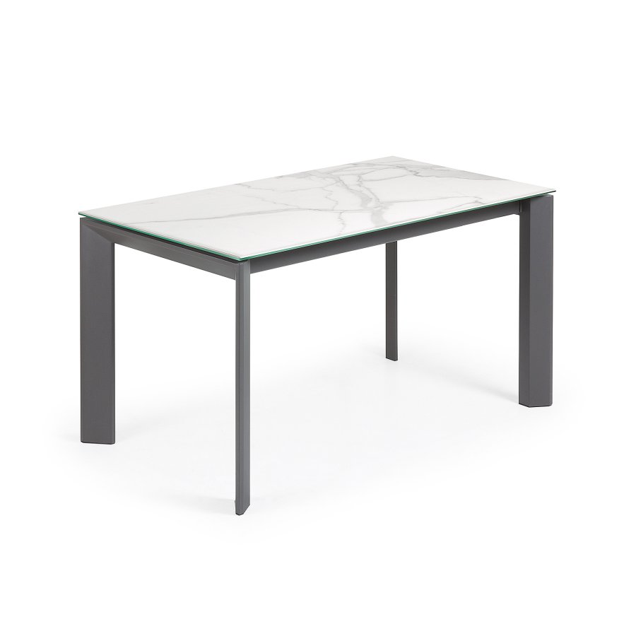 KAVE HOME Axis uttrekkbart porselensbord med Kalos Blanco-finish og mrkegr stlben, 140 (200)