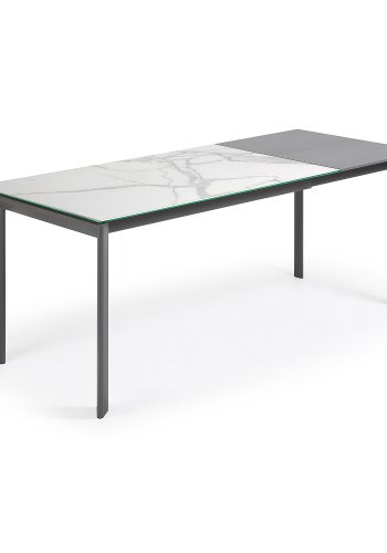 KAVE HOME Axis uttrekkbart porselensbord med Kalos Blanco-finish og mrkegr stlben, 140 (200)