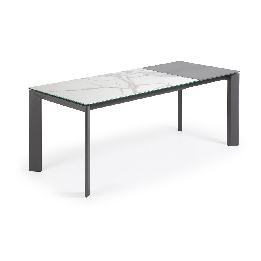 KAVE HOME Axis uttrekkbart porselensbord med Kalos Blanco-finish og mrkegr stlben, 140 (200)