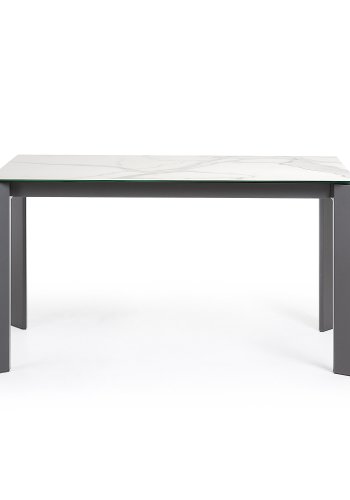 KAVE HOME Axis uttrekkbart porselensbord med Kalos Blanco-finish og mrkegr stlben, 140 (200)