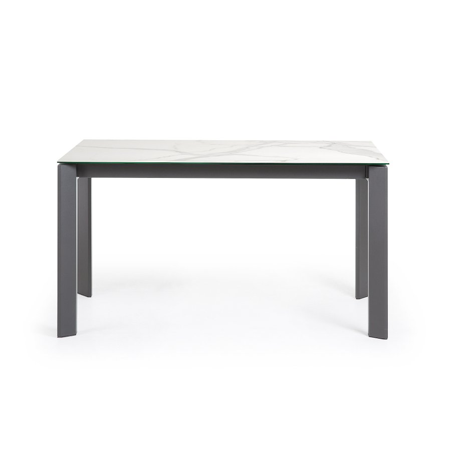 KAVE HOME Axis uttrekkbart porselensbord med Kalos Blanco-finish og mrkegr stlben, 140 (200)