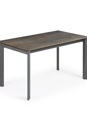 KAVE HOME Axis uttrekkbart porselensbord med Iron Moss-finish og mrkegr stlben, 140 (200)