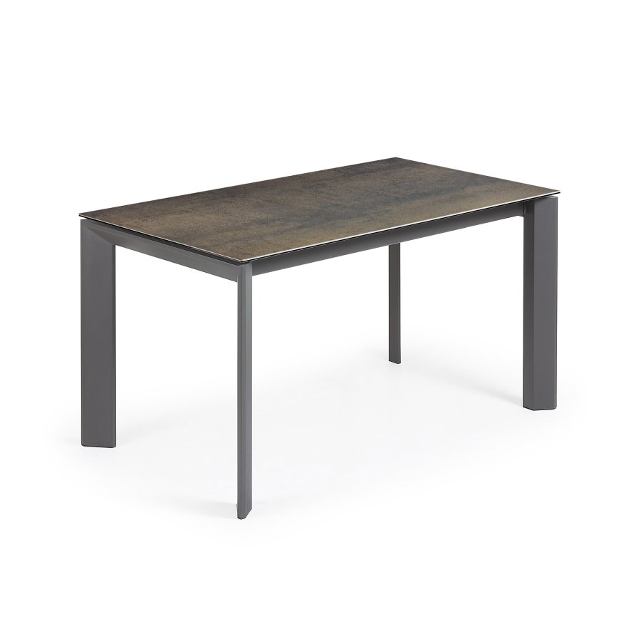 KAVE HOME Axis uttrekkbart porselensbord med Iron Moss-finish og mrkegr stlben, 140 (200)