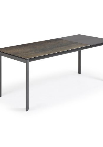 KAVE HOME Axis uttrekkbart porselensbord med Iron Moss-finish og mrkegr stlben, 140 (200)