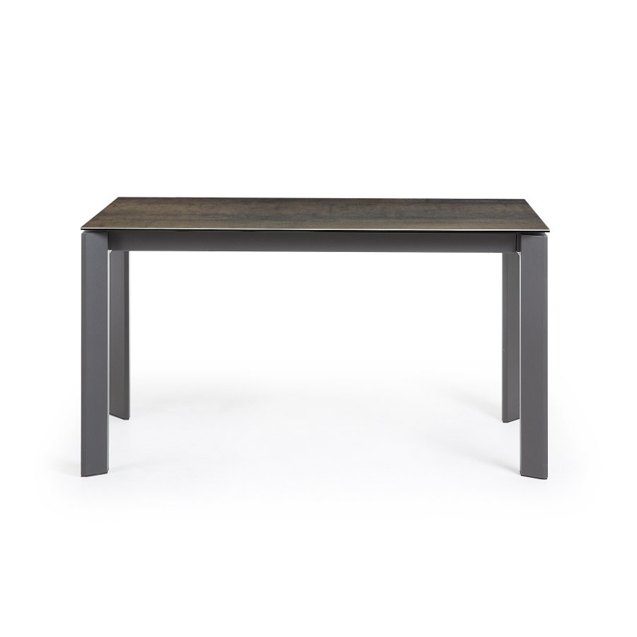 KAVE HOME Axis uttrekkbart porselensbord med Iron Moss-finish og mrkegr stlben, 140 (200)