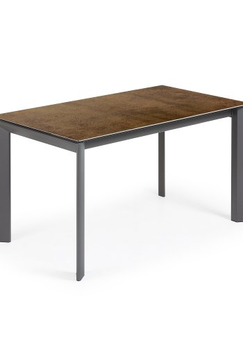 KAVE HOME Axis uttrekkbart porselensbord med Iron Corten-finish og mrkegr stlben, 140 (200