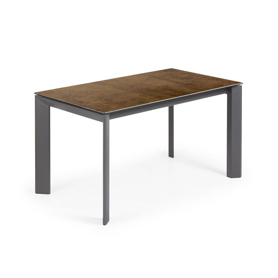 KAVE HOME Axis uttrekkbart porselensbord med Iron Corten-finish og mrkegr stlben, 140 (200