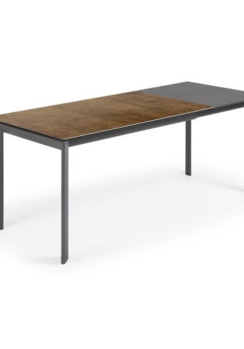 KAVE HOME Axis uttrekkbart porselensbord med Iron Corten-finish og mrkegr stlben, 140 (200