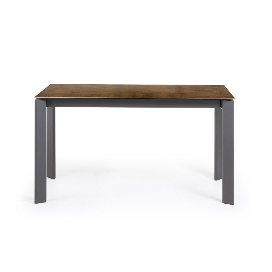 KAVE HOME Axis uttrekkbart porselensbord med Iron Corten-finish og mrkegr stlben, 140 (200