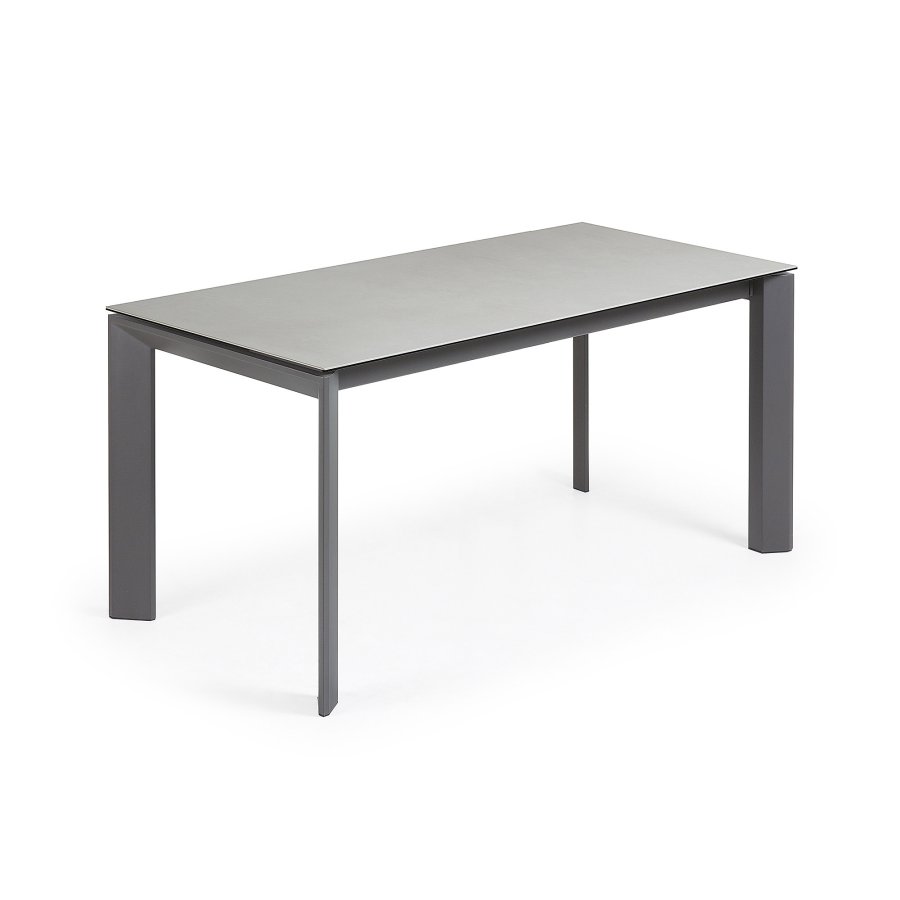 KAVE HOME Axis uttrekkbart porselensbord i Hydra Lead-finish med antrasittfargede ben 160 (220) cm