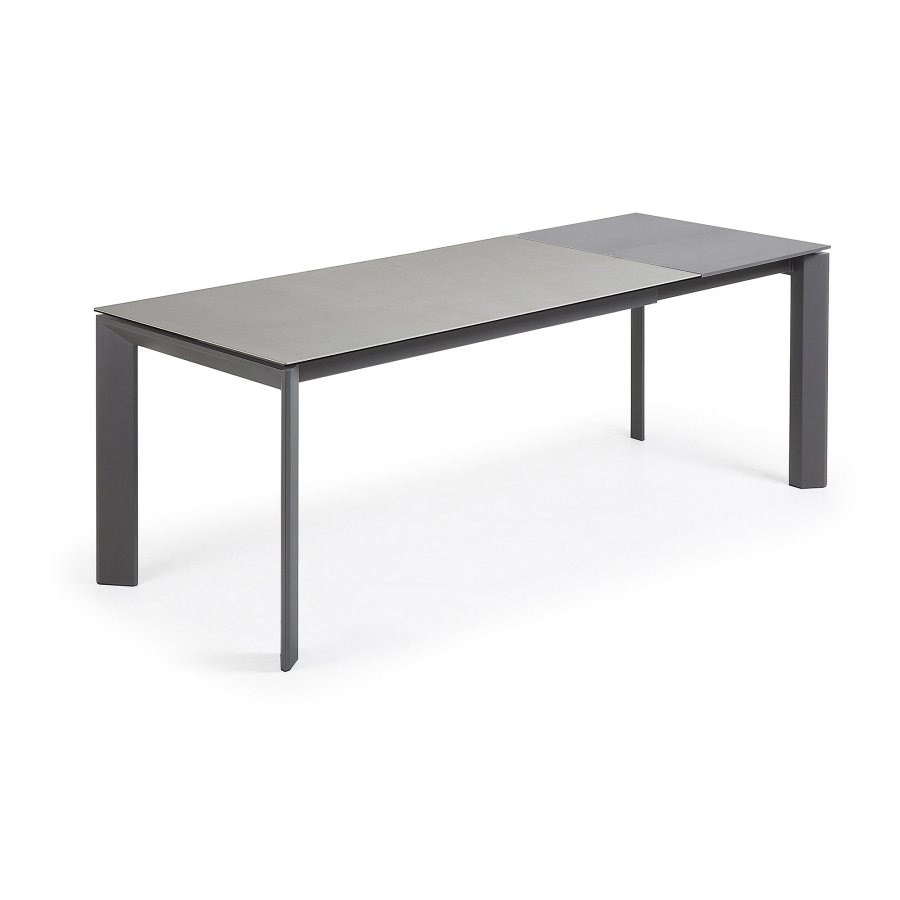 KAVE HOME Axis uttrekkbart porselensbord i Hydra Lead-finish med antrasittfargede ben 160 (220) cm