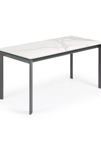 KAVE HOME Axis uttrekkbart porselensbord i hvit Kalos-finish med antrasittfargede ben 160 (220) cm