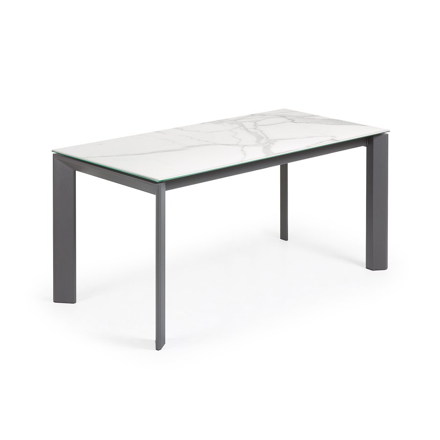 KAVE HOME Axis uttrekkbart porselensbord i hvit Kalos-finish med antrasittfargede ben 160 (220) cm