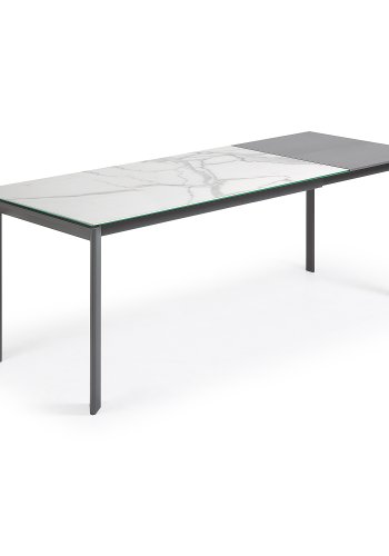 KAVE HOME Axis uttrekkbart porselensbord i hvit Kalos-finish med antrasittfargede ben 160 (220) cm