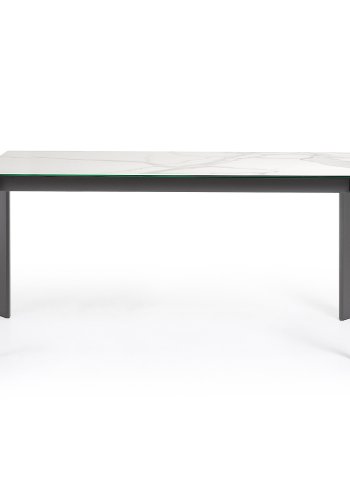 KAVE HOME Axis uttrekkbart porselensbord i hvit Kalos-finish med antrasittfargede ben 160 (220) cm