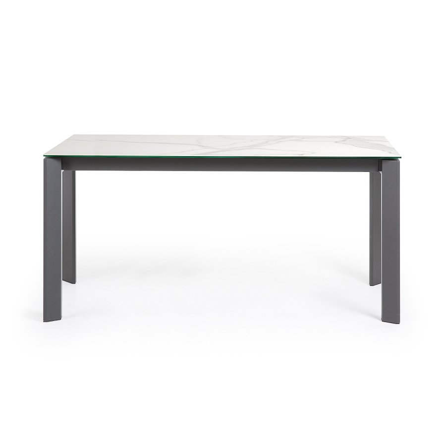 KAVE HOME Axis uttrekkbart porselensbord i hvit Kalos-finish med antrasittfargede ben 160 (220) cm