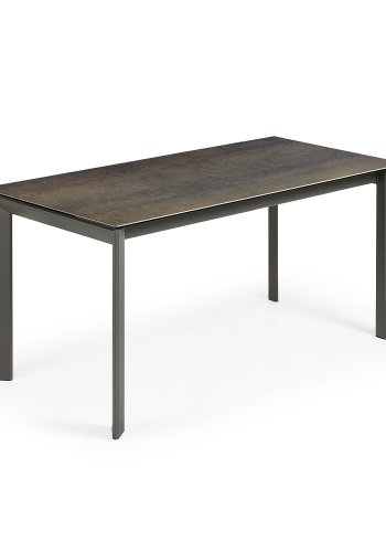 KAVE HOME Axis uttrekkbart porselensbord med Iron Moss-finish og svarte stlben, 160 (220) cm