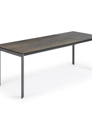 KAVE HOME Axis uttrekkbart porselensbord med Iron Moss-finish og svarte stlben, 160 (220) cm