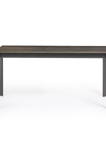 KAVE HOME Axis uttrekkbart porselensbord med Iron Moss-finish og svarte stlben, 160 (220) cm