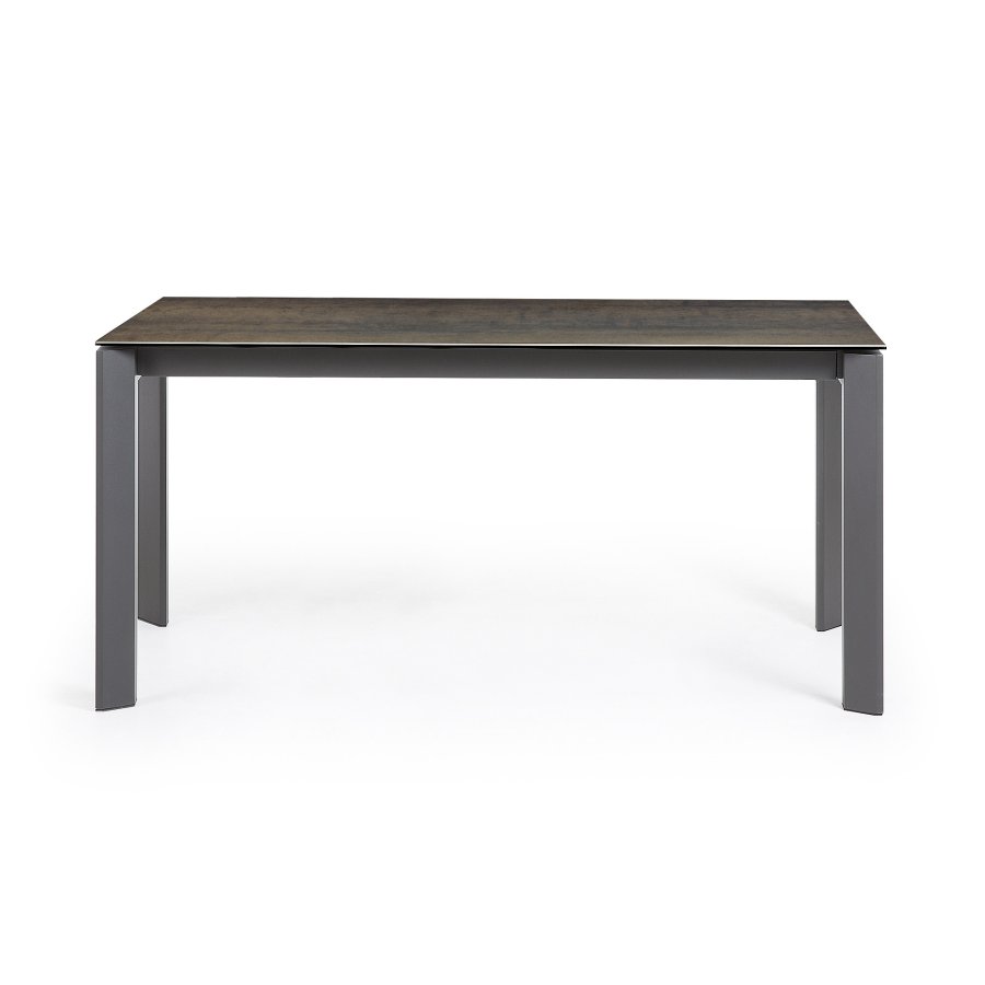 KAVE HOME Axis uttrekkbart porselensbord med Iron Moss-finish og svarte stlben, 160 (220) cm