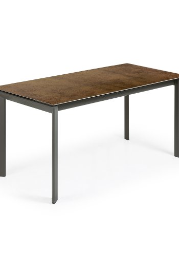 KAVE HOME Axis uttrekkbart porselensbord med Iron Corten-finish og mrkegr stlben, 160 (220