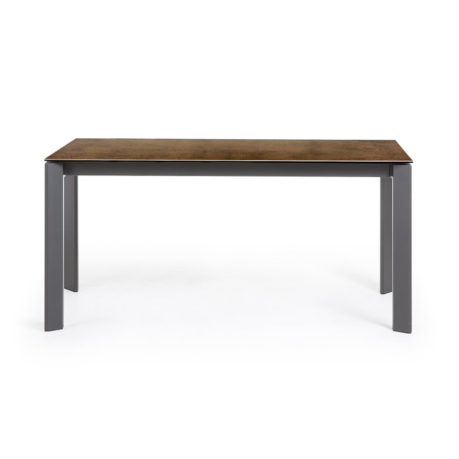 KAVE HOME Axis uttrekkbart porselensbord med Iron Corten-finish og mrkegr stlben, 160 (220