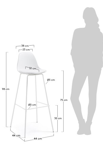KAVE HOME Lysna barstol - hvit plast/metall/syntetskinn 