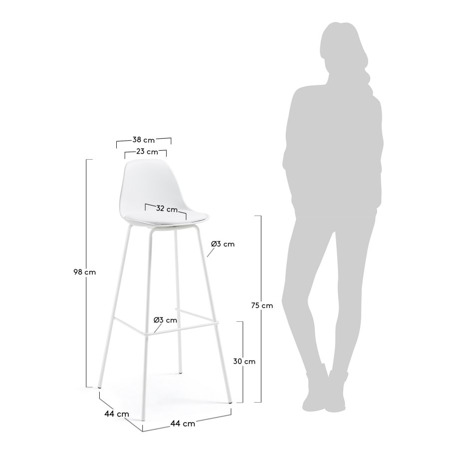 KAVE HOME Lysna barstol - hvit plast/metall/syntetskinn 