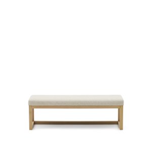 KAVE HOME Loya b�nk, rektangul�r - beige chenille og natur b�getr� (128x42)