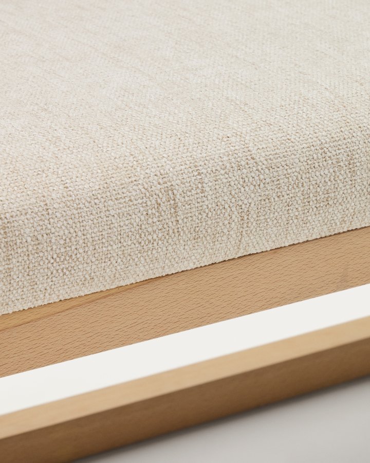 KAVE HOME Loya b�nk, rektangul�r - beige chenille og natur b�getr� (128x42)