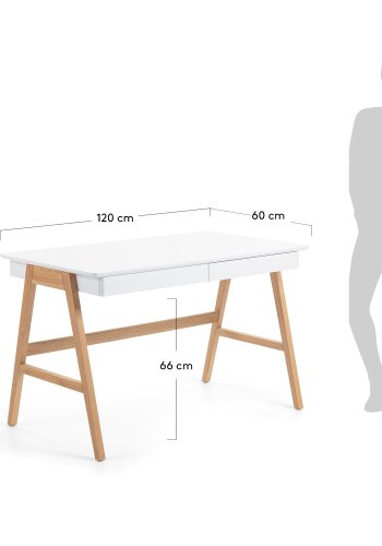 KAVE HOME Ingo skrivebord - hvit/naturlig MDF/eik, m. 2 skuffer